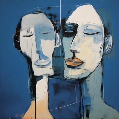 Mavi bir arka plana karşı iki kafanın boyanması 2 by Kurt Heppke