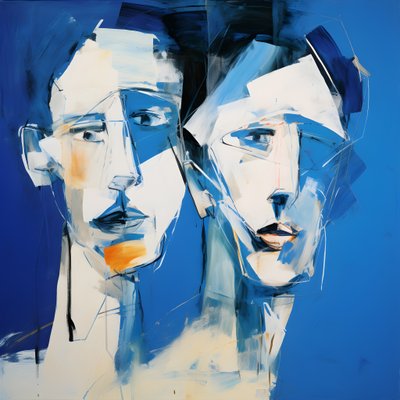 Mavi bir arka plana karşı iki kafanın boyanması 3 by Kurt Heppke