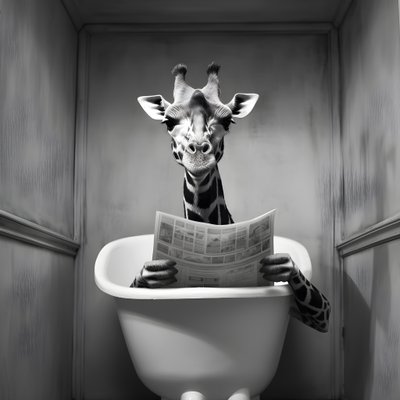 Mutlu zürafa gazeteyle tuvalette oturuyor 1 by Kurt Heppke