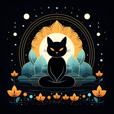 Meditasyon yapan kedi lotus çiçeğinin üzerinde oturuyor 3 by Kurt Heppke