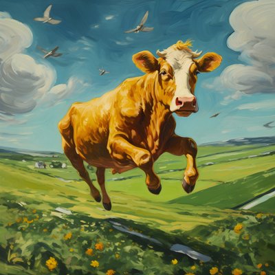 İnek yeşil bir çayır 4 üzerinde uçar by Kurt Heppke