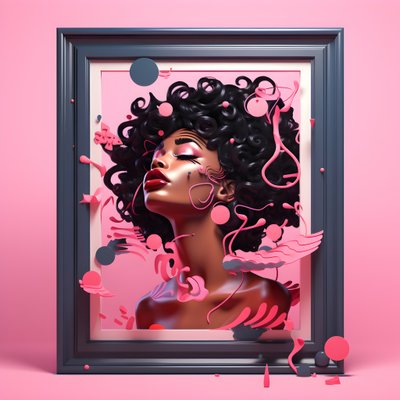 Pembe ahşap çerçeveli siyah bir kadının güçlü olduğunu ilan eden sanat eseri 2 by Kurt Heppke