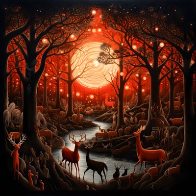 İnsanlar sihirli bir geyik tanrısı Moon 1 ile pazarlık yapıyor by Kurt Heppke