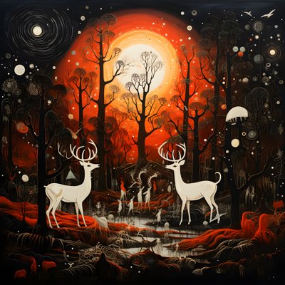 İnsanlar sihirli bir geyik tanrısı Moon 3 ile pazarlık yapıyor by Kurt Heppke