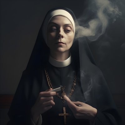 Elmas kolyeli rahibe bir rulo puro 2 içiyor by Kurt Heppke