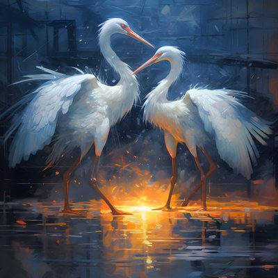 Güzel, muhteşem, sinematik tablo, yağmurda öpüşen iki turna 1 by Kurt Heppke