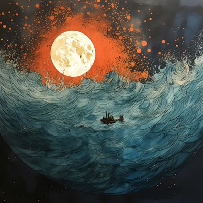 İki tekne, Kuzey Denizi#39;nin boş dünyasındaki tek ışık olan dolunay olan, dönen Charybdis#39;e doğru, mürekkep rengi suyun içinden sessizce süzülüyordu. 1 by Kurt Heppke