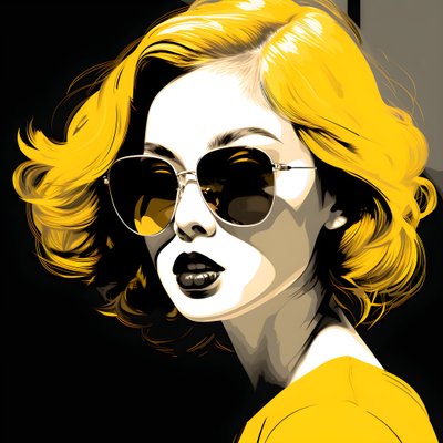 kara film estetiği tarzında, yüzünde saçları ve kulakları olan sarı güneş gözlüğü takan bir kızın illüstrasyonu 4 by Kurt Heppke