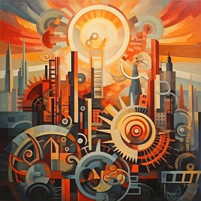çarklar ve aletler soyut gün doğumu 1950'ler 3 by Kurt Heppke