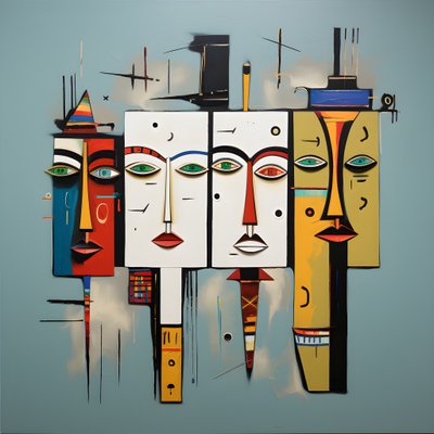 Bir resim duvarda dört kafadan oluşan bir grubu göstermektedir 2 by Kurt Heppke