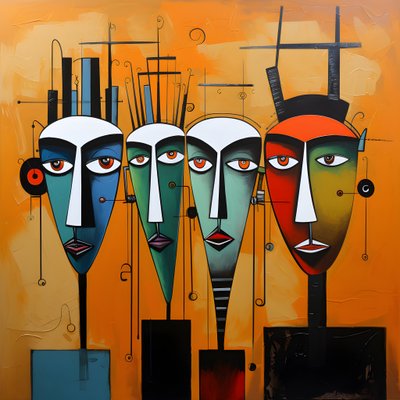 Bir resim duvarda dört kafadan oluşan bir grubu göstermektedir 3 by Kurt Heppke