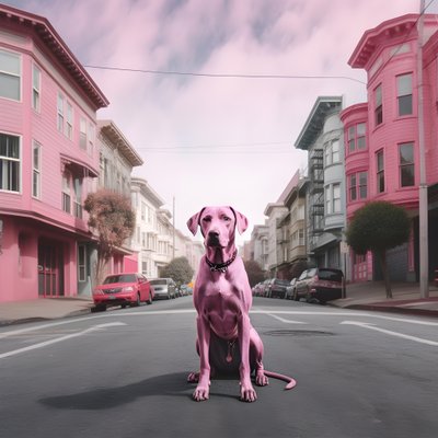 san fransisco 1 şehrinin ortasında pembe bir köpek by Kurt Heppke