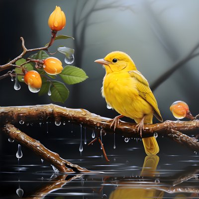 sudaki bir dalda sarı kuş 2 by Kurt Heppke
