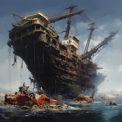 büyük bir enkaz bir vinçle denizden çıkarılıyor 3 by Kurt Heppke