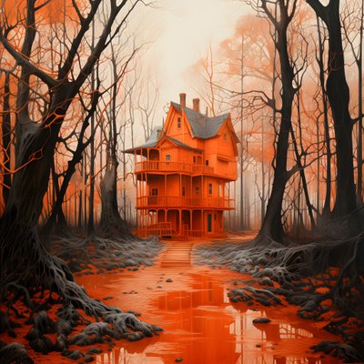 mavi arka planda büyük kırmızı ev 1 by Kurt Heppke