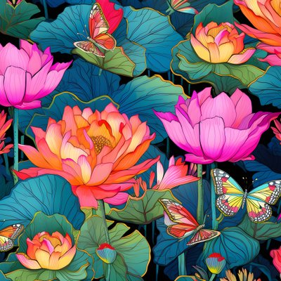 Lotus çiçekleri ve kelebeklerin kusursuz deseni 3 by Kurt Heppke