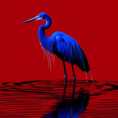 kırmızı kağıt 2 üzerinde egzotik bir kobalt mavisi ak balıkçıldan oluşan synthwave dijital güzel sanat eseri by Kurt Heppke