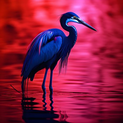 kırmızı kağıt üzerinde egzotik bir kobalt mavisi ak balıkçıldan oluşan synthwave dijital güzel sanat eseri 4 by Kurt Heppke