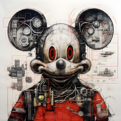 Cyberpunk Mickey Mouse 4#39;ün teknik çizimleri by Kurt Heppke
