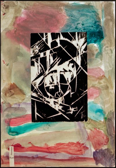 İsimsiz (soyut resim üzerine gravürlü kolaj) by Kurt Schwitters