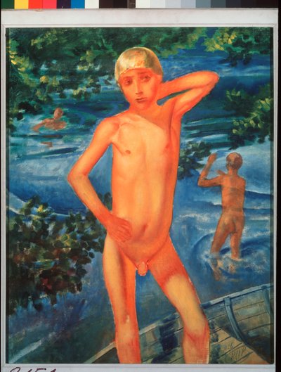 Çocuklar banyo yapıyor. Kuzma Sergeevich Petrov Vodkin (Petrov-Vodkin) (Kouzma Petrov Vodkin) (Petrov-Vodkin) (1878-1939) tarafından tablo, tuval üzerine yağlı boya by Kuzma Sergeevich Petrov Vodkin