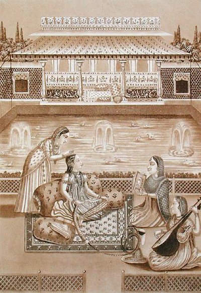 Hintli kadın tuvaletinde, 19. yüzyılın başlarında (sepya baskı) by L.A. and Morret J.B. Lecerf