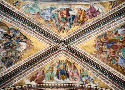 Fra Angelico ve Luca Signorelli olarak bilinen Giovanni da Fiesole tarafından freskli tonoz, Madonna di San Brizio Şapeli, Orvieto Katedrali. İtalya by L Fra Angelico and Signorelli