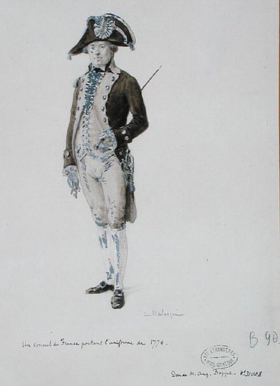 1776 üniforması giyen bir Fransa Konsolosu (kağıt üzerinde kalem ve yıkama) by L. Malespine