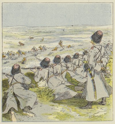 Kasan yolunun Kazaklar tarafından savunması by L. Malespine