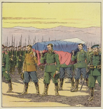 Vafangou savaşından sonra yaralanan Rus cenazesi by L. Malespine