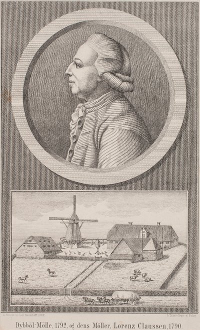 Dybbøl değirmeni, 1792 ve değirmenleri Lorenz Claussen, 1790 by L. Nissen