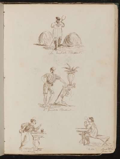 "İngiliz Köylü", "Bir Cenevizli Köylü", "Battista" ve "Bile" yazılı meyhanelerdeki figürlerin incelenmesi, yer ve tarih "20 Haziran" by Lady Butler