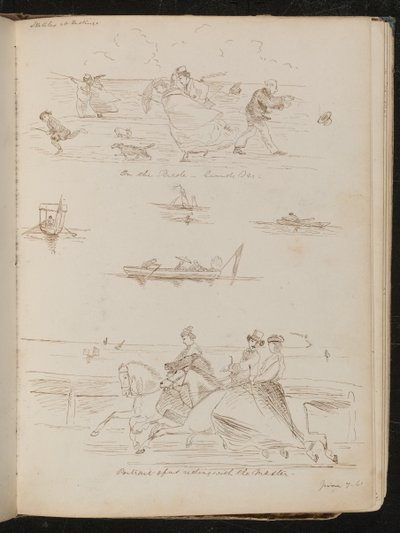 "Geçit Geçit Töreninde, rüzgarlı bir gün", günübirlik gezi tekneleri, "ustayla binmek" yazılı at binicileri by Lady Butler