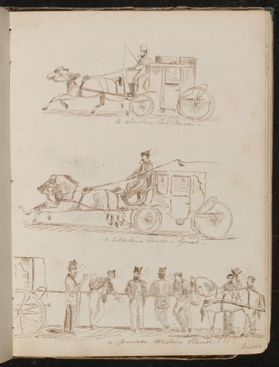 "Bir Londra taksi şoförü", "bir Cittadine Sürücüsü - Cenova" ve "Bir Ceneviz Cittadine standı" çalışmaları, "26/61 Haziran" tarihli by Lady Butler