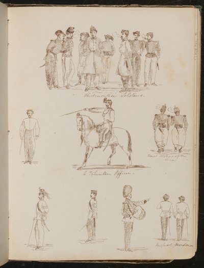 "Piyemonte askerleri", "Gönüllü Subay", "Hatta iki Fransız askeri" yazan sekiz askerin çalışmaları by Lady Butler