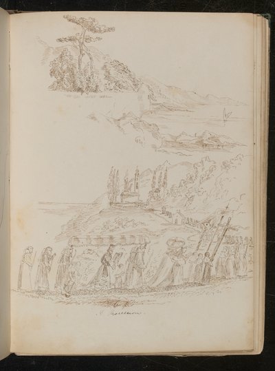 Bir kıyı manzarasında bir manastır "Alayı" çalışması by Lady Butler