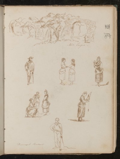 "Frejis yakınlarında" yazılı ağaçlar ve harap kemerler ile peyzaj çalışması, "Provençal Köylüler? by Lady Butler