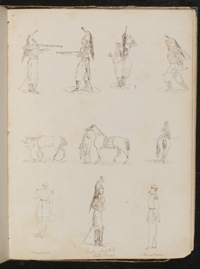 Askerler, atlar ve yan eyere binen kadın üzerine on çalışma by Lady Butler
