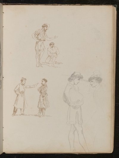 Sohbet eden asker çiftlerinin iki kalem çalışması, sohbet eden iki genç adamın bir kalem çalışması by Lady Butler