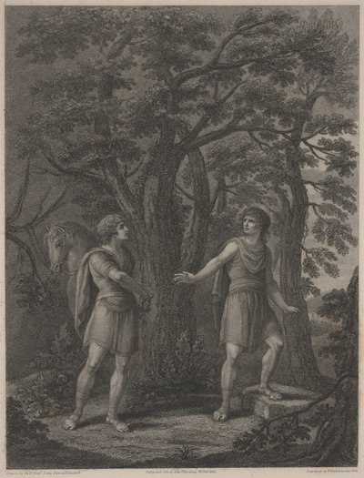 "Palamon ve Arcite" den illüstrasyon, Francesco Bartolozzi 1797 tarafından yapılan baskı (nokta gravürü) by Lady Diana (after) Beauclerk