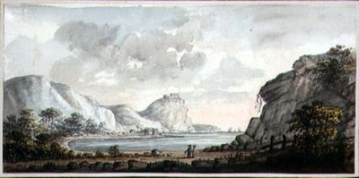 Körfeze Bakan İki Figürlü Manzara, 1825 dolayları (kağıt üzerine suluboya) by Lady Egerton