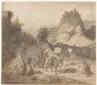 Kale ve rakamlar ile dağ manzarası by Lambert Doomer