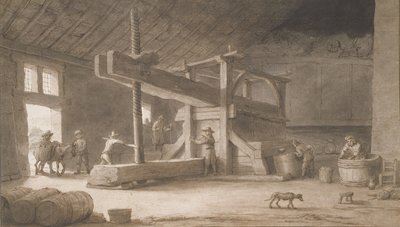 Mösyö Dittyl'in Winepress of Monsieur Dittyl, Nantes dışında, c.1670 (kağıt üzerinde yıkama ile kalem ve mürekkep) by Lambert Doomer