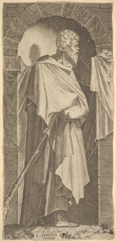 Aziz James Minor kavisli bir niş içinde, elinde bir baston tutan, yaklaşık 1545...., 1545. by Lambert Suavius