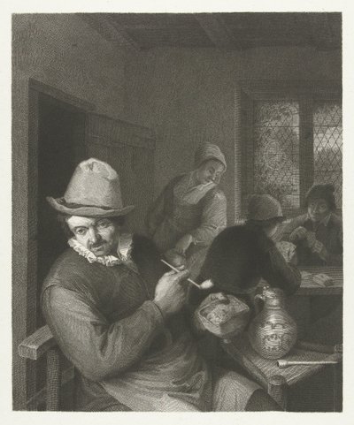 Adamın bir boru doldurduğu pub sahnesi by Lambertus Antonius Claessens