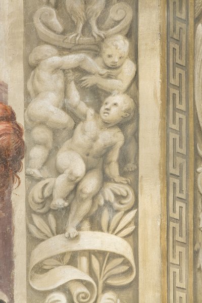 Putti, pencerelerin etrafındaki süslemeler (fresk) by Lattanzio Gambara