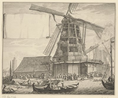 Wormer yakınlarındaki De Zeug petrol değirmeninde yangın, 1699 by Laurens Scherm