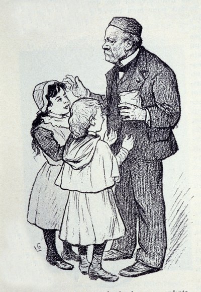 Louis Pasteur (1822-1895), Fransız kimyager ve fizikçinin Enstitünün çocuklarına tatlılar veren portresi. Lucien Laurent-Gsell (Laurent Gsell) (1860-1944) tarafından eskiz. doktor by Laurent Lucien Gsell
