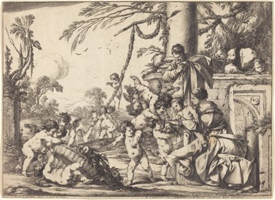Putti ile Kutsal Aile by Laurent de la Hyre
