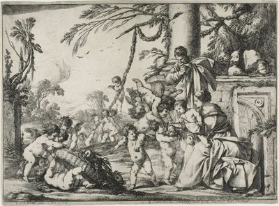 Putti ile Kutsal Aile by Laurent de la Hyre